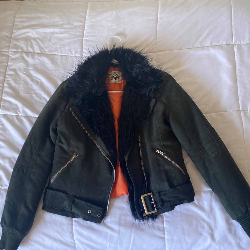 Unif Green Aviator Style Jacket, Size Small - image 1